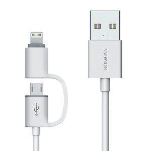 Romoss 2in1 USB-A to Lightning|Micro USB 1m Cable White