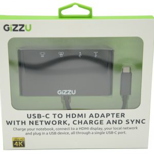 GIZZU USB-C to USB3.0 | Ethernet | HDMI | USB-C Data and Charging Adapter