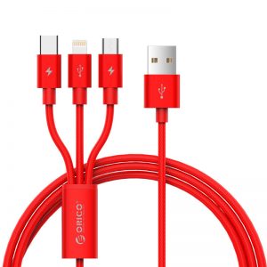 Orico 3in1 1xLightning|1xUSB-C|1xMirco USB 1.2m ChargeSync Cable Red